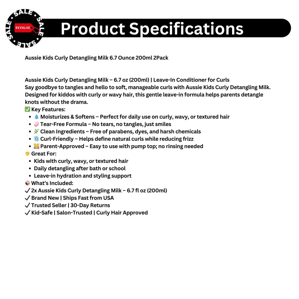 Aussie Kids‎ Curly Detangling Milk Leave-In 6.7oz 2 Pack Sulfate Free